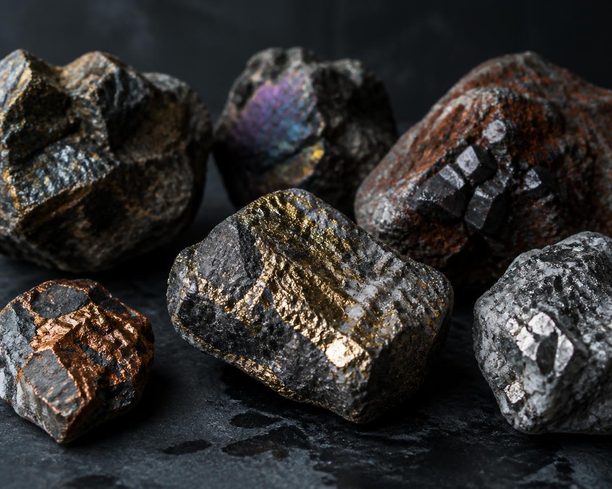 Raw mineral ore and metal-bearing rock samples