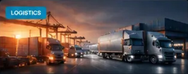 Fleet of freight trucks at a distribution hub